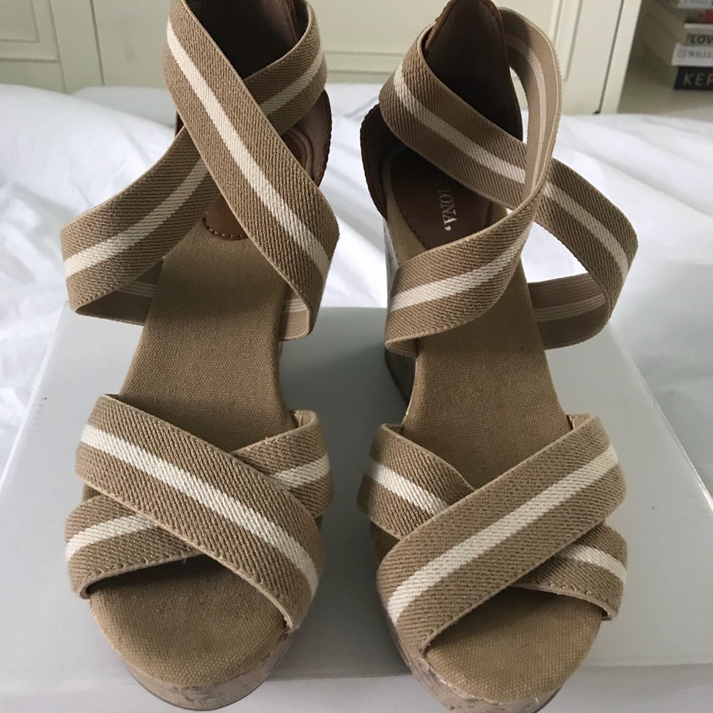 Merona Cork wedges with stripe details